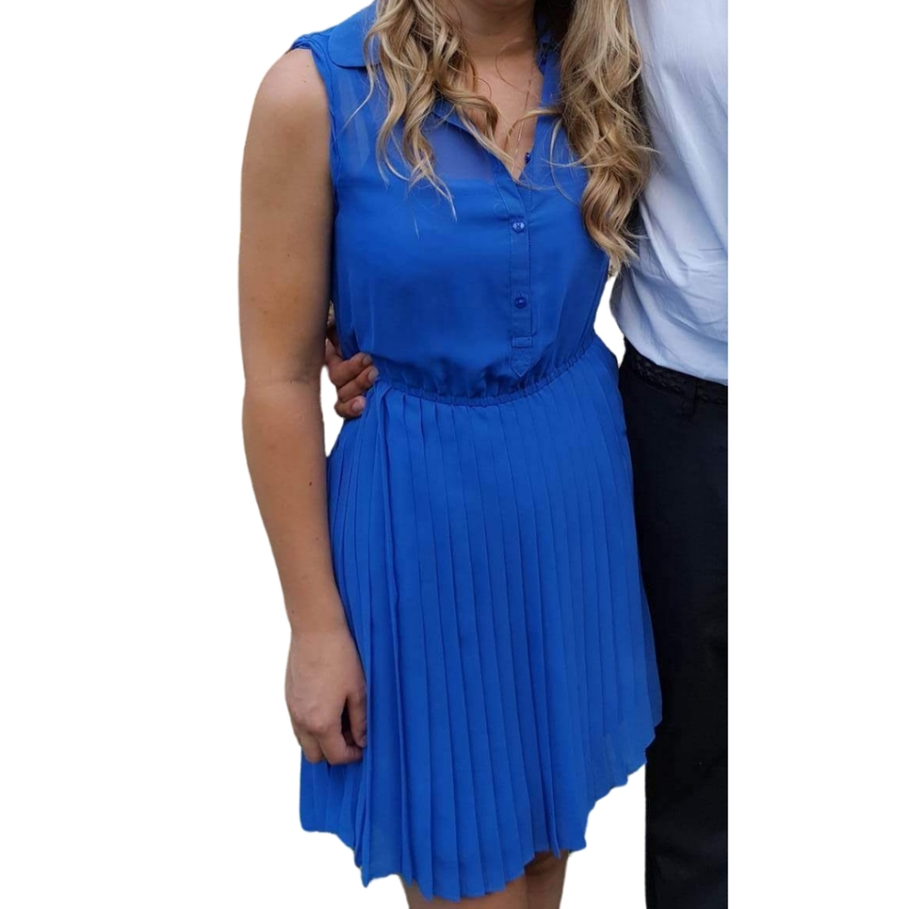 American Eagle Outfitters AEO Blue Pleated Skirt Sheer Dress Cut Out Back Small